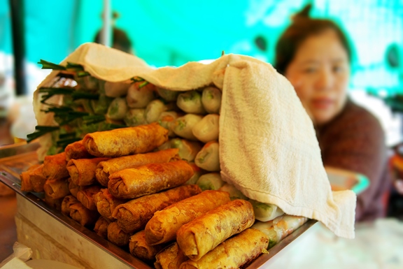 Fresh and fried spring rolls, local food