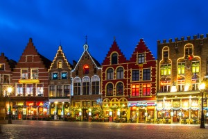 christmas markets Decorated and illuminated Market square in Bruges, Belgium