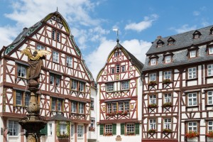 Medieval houses and statue in Bernkastel, Germany