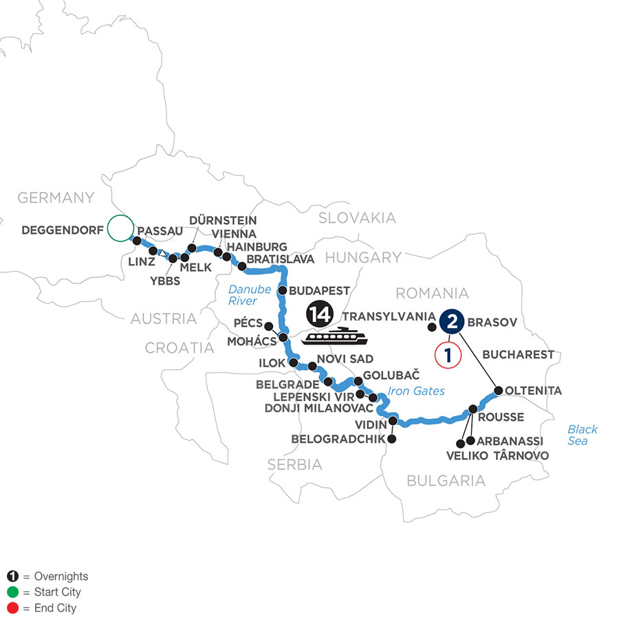 18 Day Avalon Waterways River Cruise from Deggendorf to Bucharest 2024