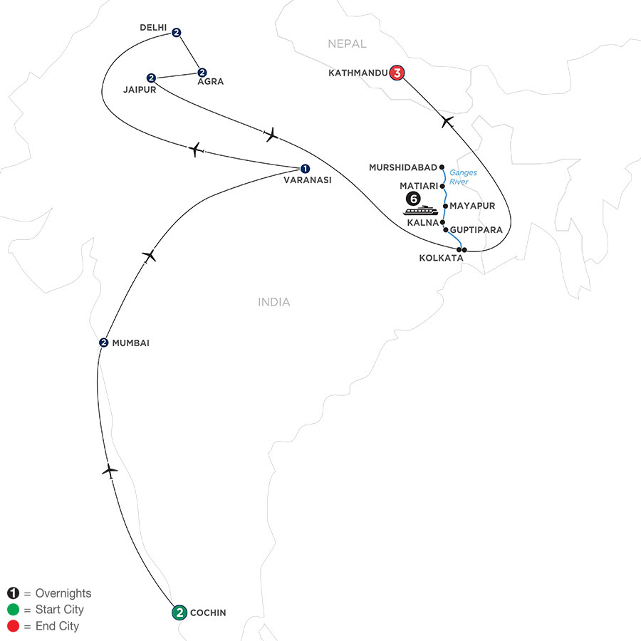 21 Day Avalon Waterways River Cruise from Cochin to Kathmandu 2024